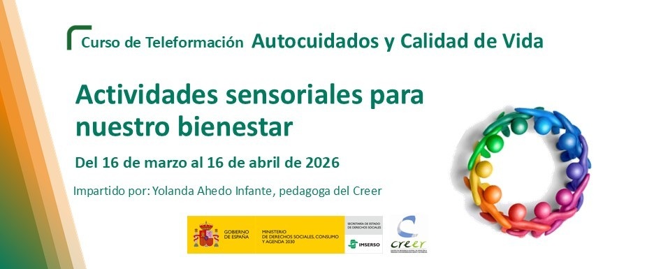 Cartel anunciados de la actividad teleformativa del Creer «Actividades sensoriales para nuestro bienestar»