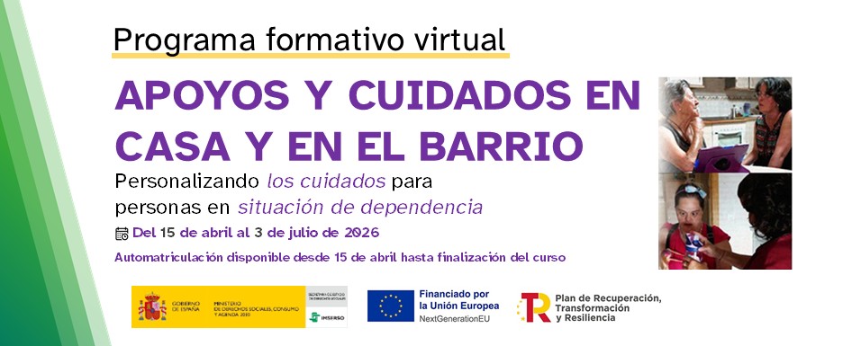 Cartel de curso de apoyos y cuidados en casa y en el barrio.